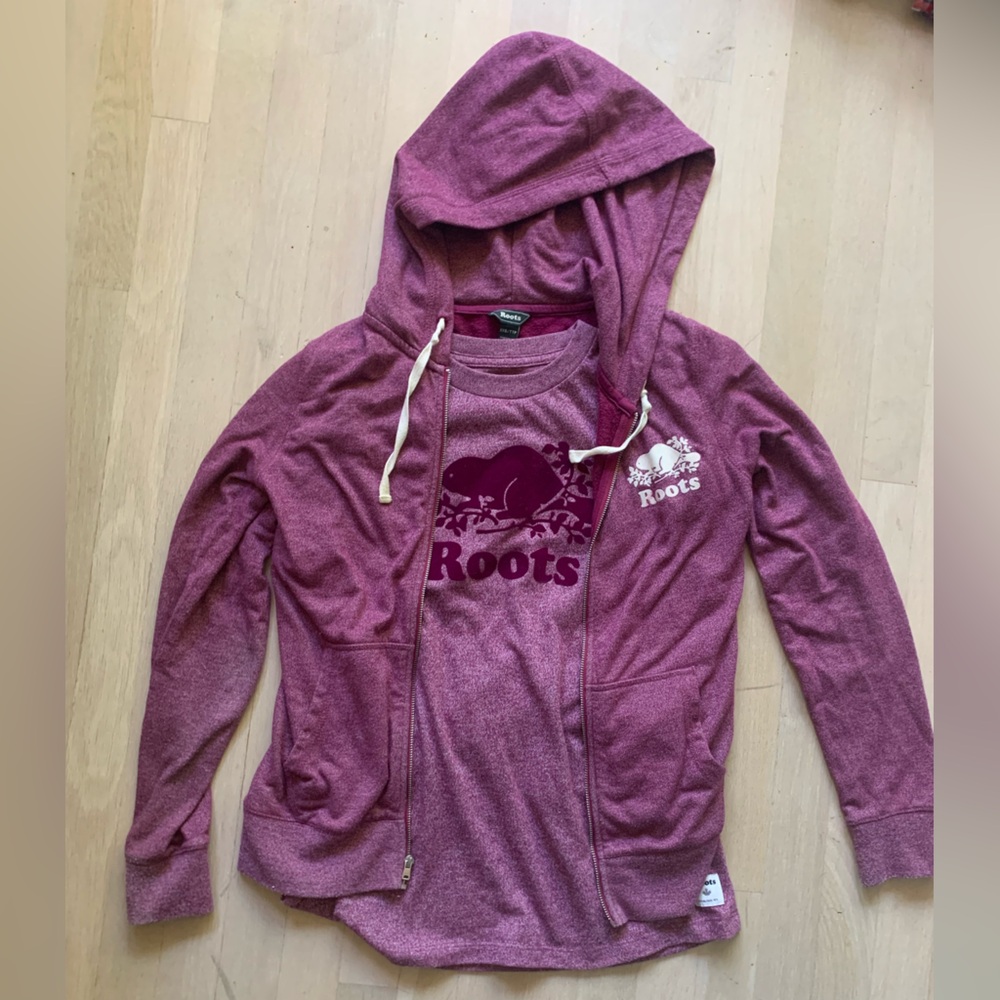 Set of Magenta Roots T-Shirt and Zip Up Sweater Hoodie